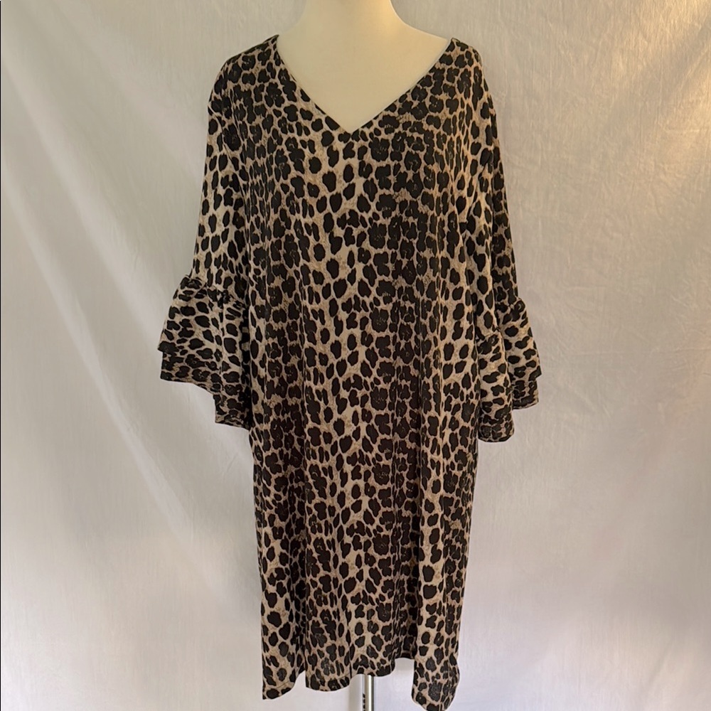 Leopard Print Ruffle Sleeve Dress Belongsci Size 2X XXL